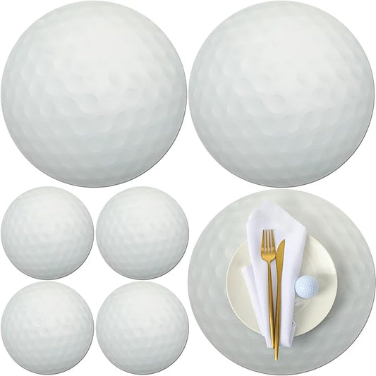 Remerry Leather Golf Ball Placemats Set of 6, 13.8'' Golf Shape Table Runner Mats Heat Resistant Sport Theme Place Mat Golfs Birthday Party Decorations for Sportball Stadium Retirement Kitchen Dining