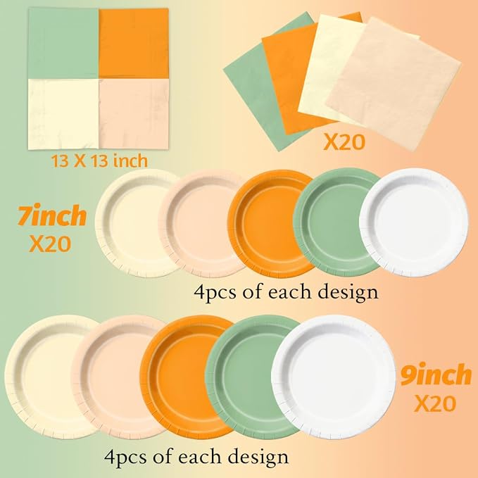 CMUSKO A Little Cutie is On The Way Baby Shower Decoration - 60Pcs Sage Green Orange Theme Plates & Napkins Kit Little Cutie Party Supplies