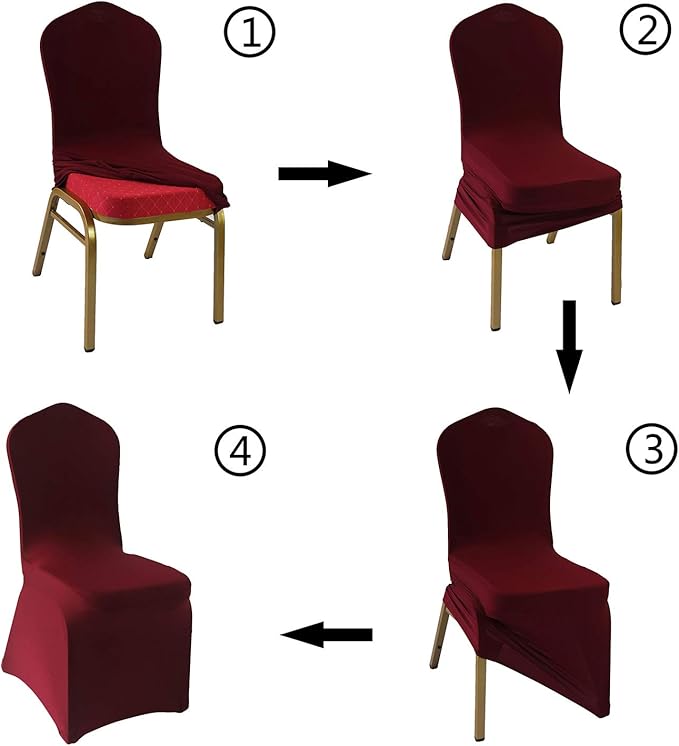 WELMATCH Burgundy Stretch Spandex Chair Covers - 50 PCS Wedding Events Party Universal Dining Decoration Scuba Elastic Chair Covers Good (Burgundy, 50)