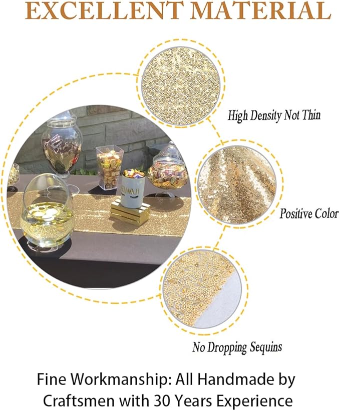 ShinyBeauty Light Gold Table Runners - 5 PCS Sequin Table Runner, 12 x 108 Inch for Wedding, Graduation, Party Supplies, Baby Shower