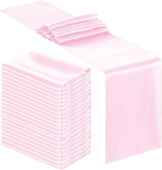 Bencailor 24 Pcs Blush Pink Satin Table Runner Bulk 12 x 108 Inches Long Table Runners Bright Smooth Fabric Tablecloth for Wedding Banquet Birthday Spring Graduation Party Decorations