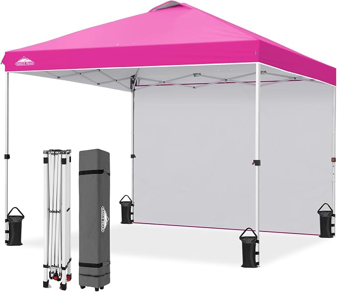 EAGLE PEAK Commercial Canopy 10x10 Pop Up Canopy Tent with 1 Sidewall, Easy Setup Heavy Duty Instant Event Shelter for Vendors & Markets, Outdoor Sun Shade, Pink