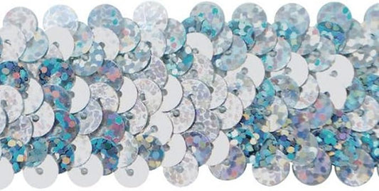 Trims by the Yard 3-Row Starlight Hologram Sequin Stretch Trim, 1 1/4-Inch Versatile Sequins for Crafts, Durable Sequin Trim for Costumes, Fashion, and Home Decor, 20 Yards Cut, Silver