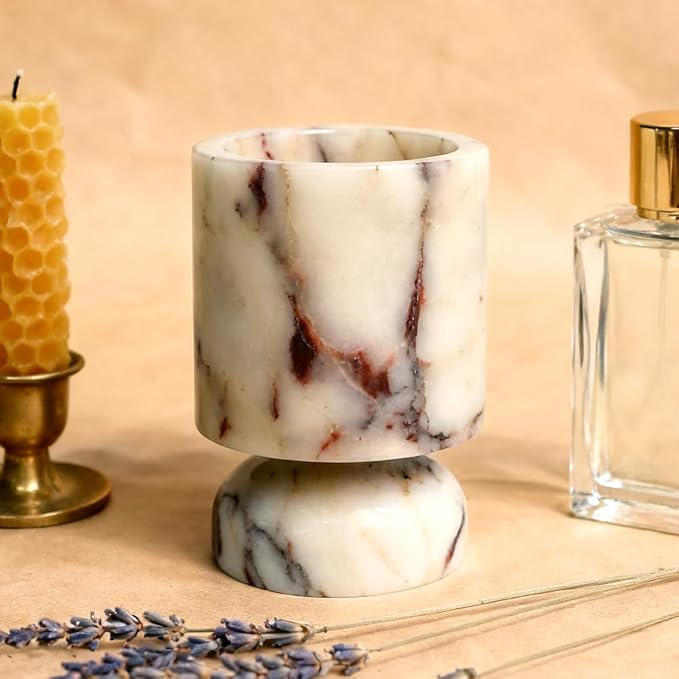 Vintage Marble Pillar Candle Holder, Natural Marble Candlestick Holder, French Centerpieces for Table, Elegant Marble Home Decor for Anniversary Weddings Valentine's Day