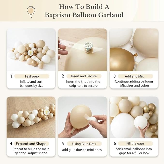 Neutral Baptism Balloon Decoration Kit with 2 Cross Foil Balloons, Double Stuffed Sand White Ivory Gold Balloon Arch Garland for First Holy Communion, Christening, God Bless Party Supplies