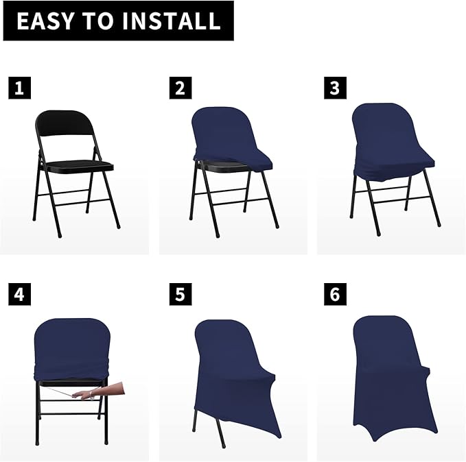 HAINARverS Folding Chair Covers for Wedding, 10pcs Stretch Spandex Washable Fabric Chair Cover, Decoration Chair Cover for Wedding, Party, Banquet, Birthday, Conference, Event(Navy Blue, 10 PCS)