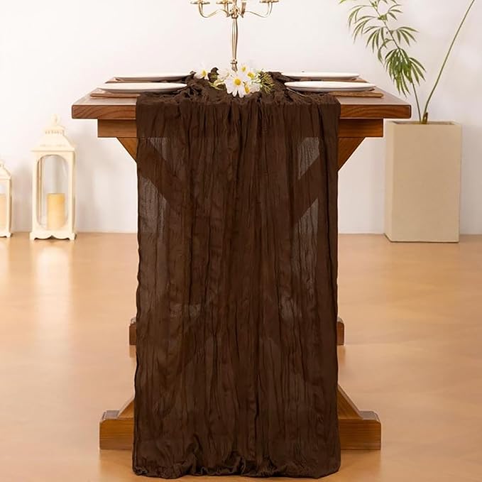12Pack Brown Table Runner 10Ft Cheesecloth Table Runner Boho Long Brown Cheese Cloth Table Runners for Wedding Party Bridal Shower Thanksgiving Christmas