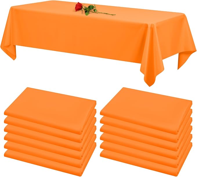 12 Pack Orange Tablecloths for Rectangle Tables Stain and Wrinkle Resistant Washable Polyester Tablecloth 60 x 126 Inch Table Cloth Rectangle Table 8 Foot Rectangle Table Cloth for Wedding Party