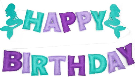 Pre-Strung Mermaid Happy Birthday Banner, Under The Sea Theme Party Decorations, HAPPY BIRTHDAY Garland with Exquisite Mermaid Design, Personalized Festival Sign for Baby Girls Party Decor, Photo Prop