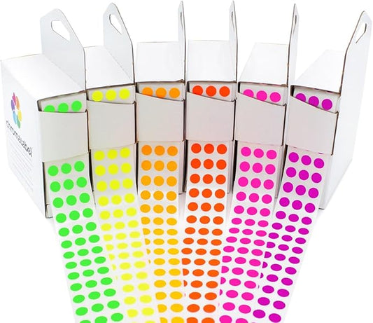 ChromaLabel 0.25 Inch Fluorescent Color Code Dot Label Kit, 6 Assorted Colors, 1000 Stickers per Dispenser Box