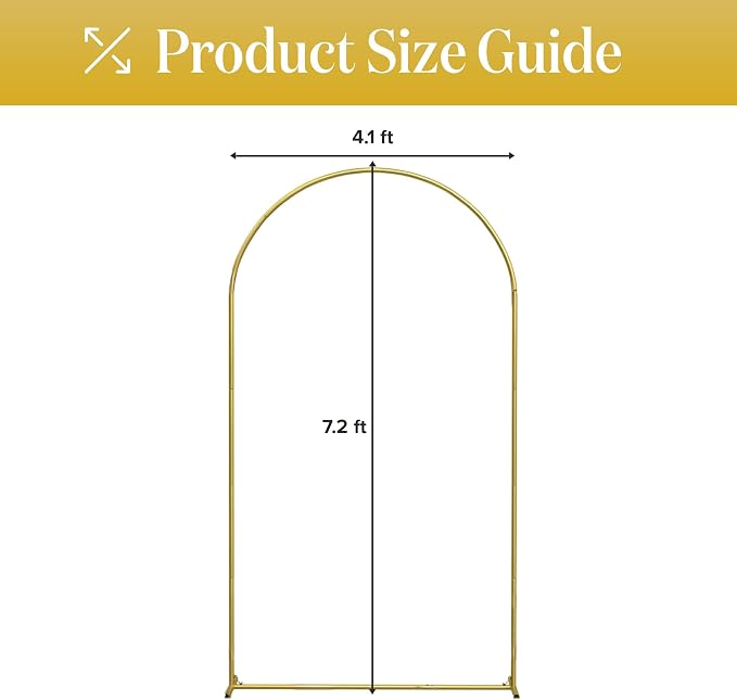 7.2FT Gold Wedding Backdrop Arch Stand with White Spandex Cover – Metal Frame, Water Weights & Storage Bag – Party, Birthday, Baby Shower, Bridal Shower, Wedding Ceremony, Photo Booth Decor