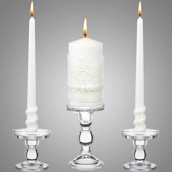 Irenare Unity Candles with Holder for Wedding Ceremony Wedding Decortions Accessories Glass Candle Holder Pillar Candle for Formal Events Church(Classic Style)