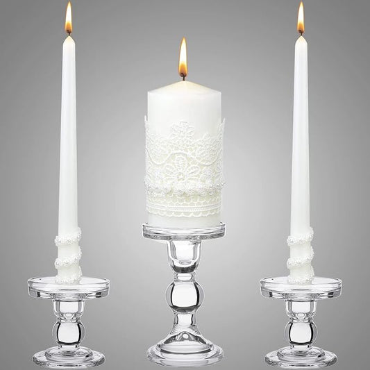 Irenare Unity Candles with Holder for Wedding Ceremony Wedding Decortions Accessories Glass Candle Holder Pillar Candle for Formal Events Church(Classic Style)