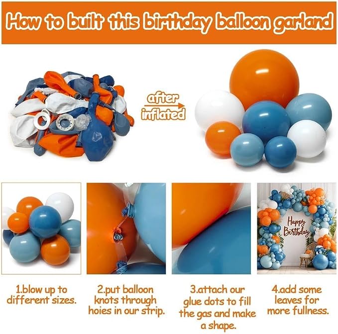 Dusty Blue Orange Fall Balloon Arch Garland Kit 91Pcs Double Stuffed | Pastel blue, Burnt orange, White balloons, Thanksgiving, Autumn, Pumpkin, Baby Shower, Birthday, Wedding for Party Decor