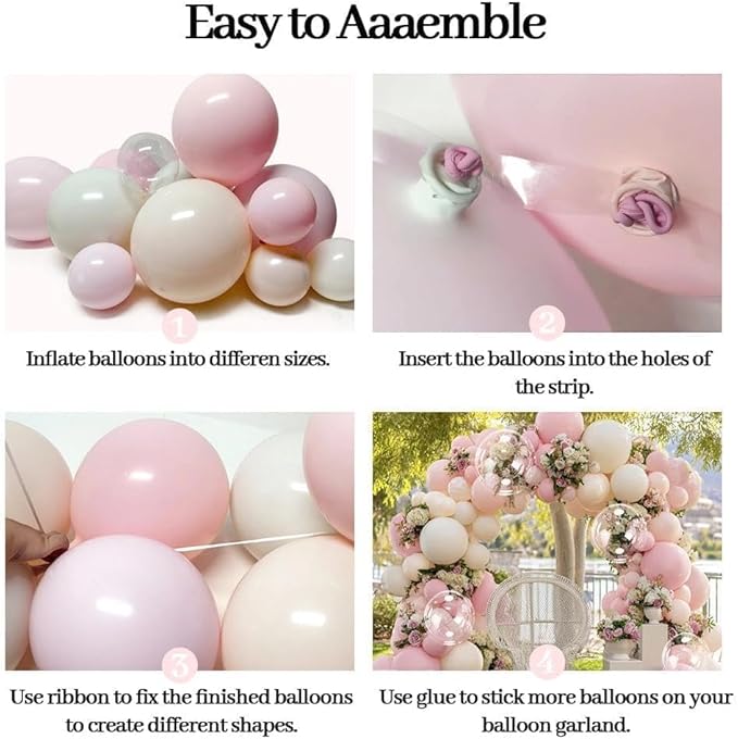 Pastel Pink White Balloon Arch Double Stuffed Light Pink White Sand Beige Balloon Garland Kit Peach Ivory Cream Balloons for Birthday Baby Shower Valentines Bridal Shower Wedding Princess Party Decor