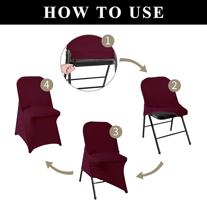 magalo 12 Pack Burgundy Spandex Folding Waterproof Chair Cover, Stretch Chair Cover Protector for Wedding, Party, Dining Banquet and Other Special Events