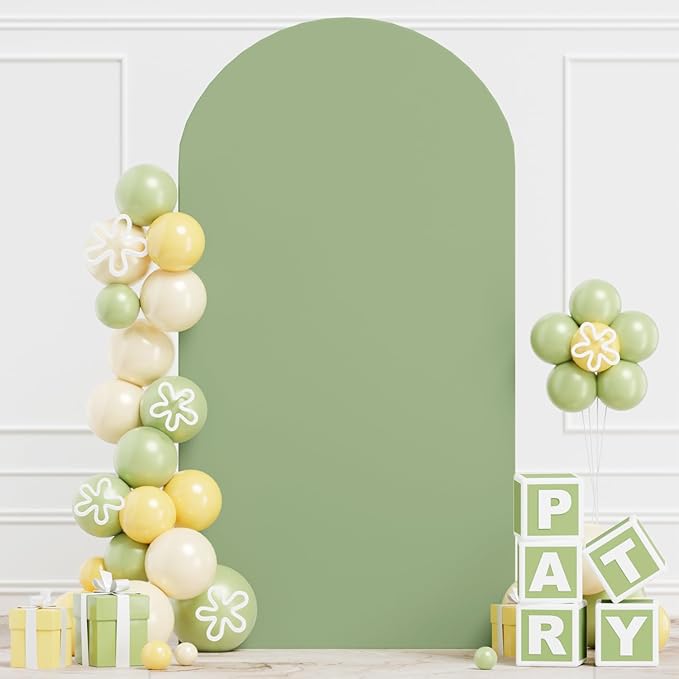 Sage Green Arch Cover 7.2FT Arch Backdrop Covers Round Top Wedding Arch Covers Stretchy Backdrop Spandex Fitted Wedding Arch Stand Covers for Happy Birthday Party Decoration