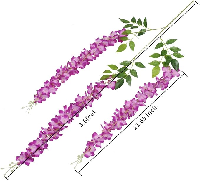 Pauwer Wisteria Hanging Flowers 12 Pack Fake Flower Garland Artificial Wisteria Vines Rattan Silk Flower String Wedding Party Wall Decorations,Fuchsia