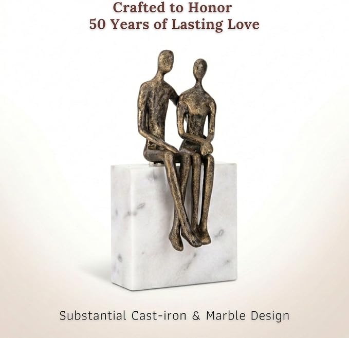 DCAPILLA 50th Wedding Anniversary Couple Gifts - Iron Couple Sculpture on Marble Rock - Keepsake with Poem Card and Engraved Plaque