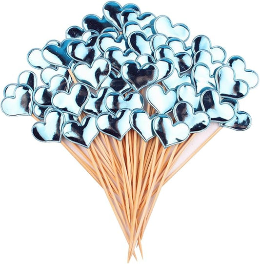 ECYC 50 Pcs Heart Glitter Cake Topper, Twinkle Cupcake Picks for Wedding Birthday Baby Shower Party,Blue