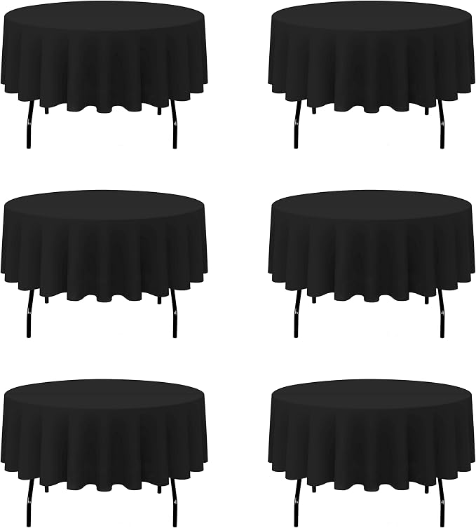 BRILLMAX 6 Pack Black Round Tablecloths 70 Inch for 30“-48” Tables - 150 GSM Polyester Fabric, Standard Drop, Water, Stain & Wrinkle Resistant Cloth Cover for Wedding Reception Banquet Dining Party