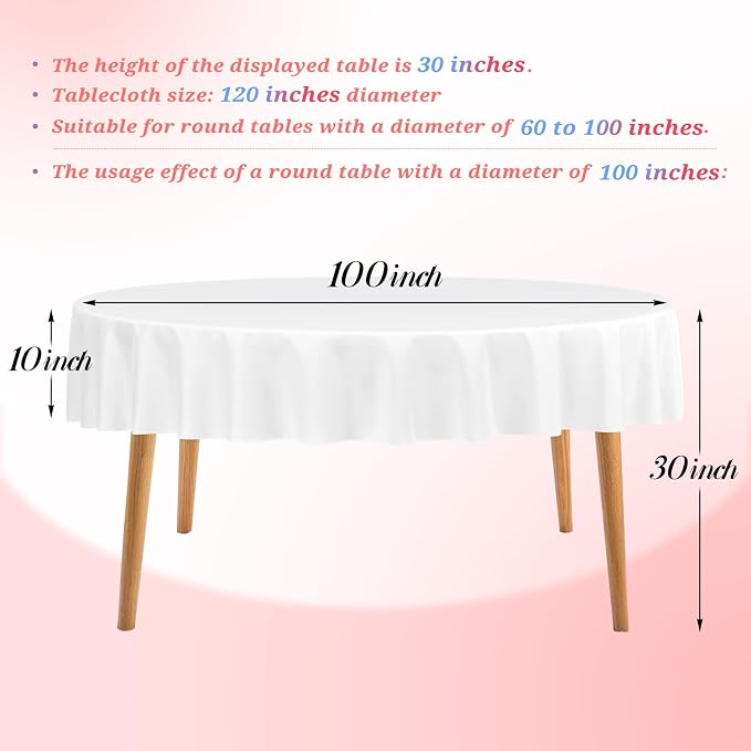Teruntrue 12 Packs White Round Tablecloths 120 inch Round Table Cloth, Washable Polyester Fabric for Wedding Parties Banquet Holiday Dinner Table Decorative, White