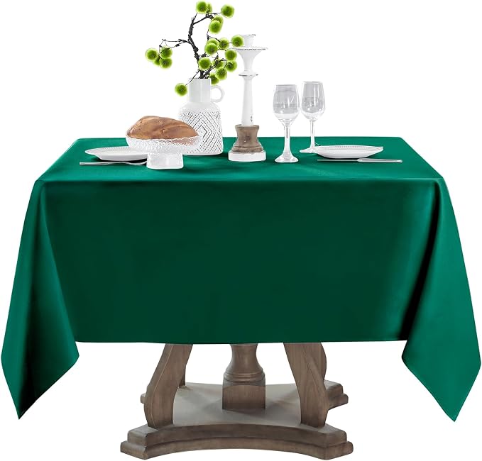 Square Tablecloth 52 x 52 Inch Dark Green Tablecloths Stain-Wrinkle Resistant Washable Polyester Table Cloths for Holiday, Buffet Parties,and Wedding 1pack