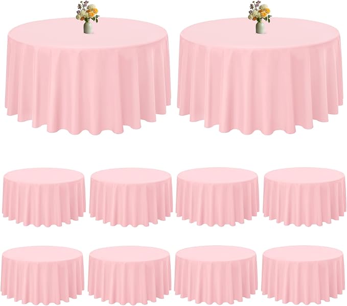Pesonlook 10 Pack Pink Round Tablecloth 90 Inch, Waterproof Polyester Fabric Table Cloth for Round Tables, Stain Wrinkle Resistant Tablecloths Washable Table Cover for Wedding Dining Party Banquet