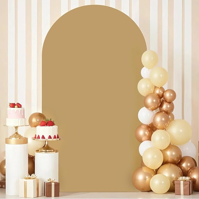 FOTSHARER Brown Arch Cover Wedding Arch Covers Stretchy Backdrop 3.3 x 6.6FT Khaki Chiara Arch Backdrop Stands Cover for Birthday Gender Reveal Party Baby Shower Decoration