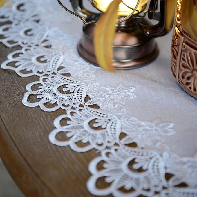 ARTABLE Round Tablecloth Lace Rustic Macrame Embroidered Table Cloths for Harvest Dresser Decor Farmhouse Kitchen Home (White, 90" Round)