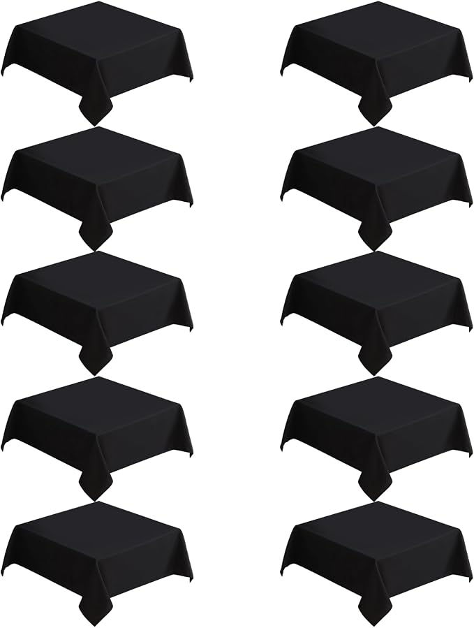 VidaFete Square Tablecloth 10 Pack52 x 52 Inch Tablecloths Stain Wrinkle Resistant Polyester Dining Table Cover for Kitchen Dinning Party Wedding Rectangular Tabletop Buffet Decoration(Black)