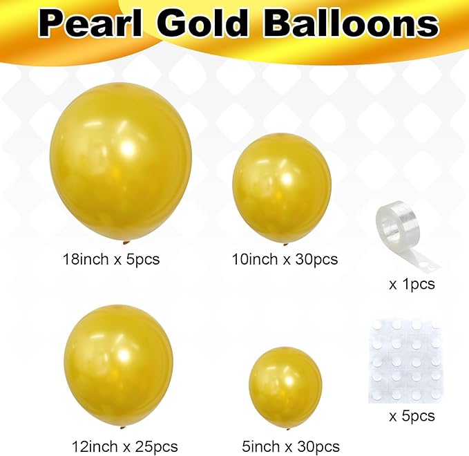 Gold Balloons Different Sizes, Pearl Gold Balloon Garland Arch in 18 12 10 5 Inch Gold Latex Balloons for Birthday Graduation Anniversary Father's Day New Year Wedding Party Supplies Decorations
