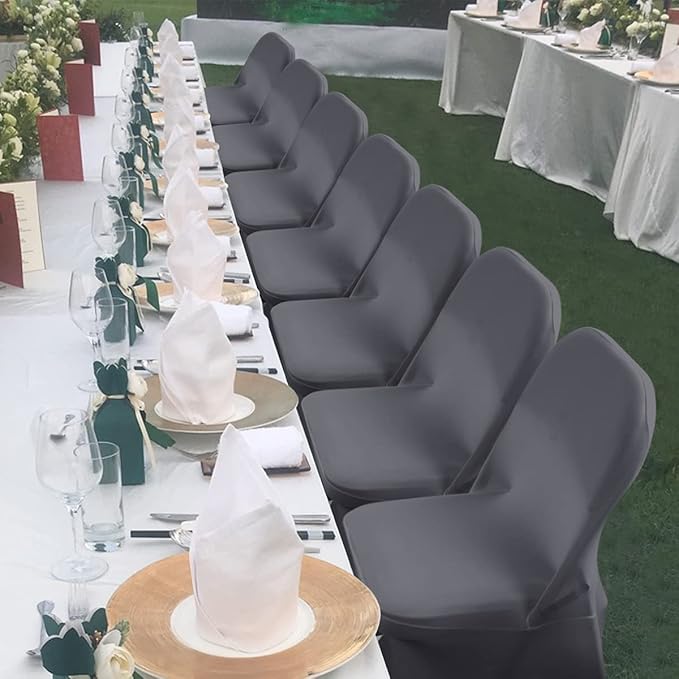 Babenest Spandex Folding Chair Covers Upgraded 10 PCS Universal Stretch Washable Fitted Chair Slipcovers Protector for Wedding, Holidays, Banquet, Party, Celebration (Grey)