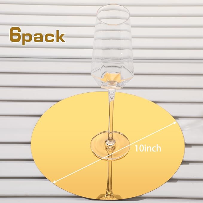 Thyle 6 Pcs 10 Inch Acrylic Round Mirrors for Tables Centerpieces Circle Mirrors Candle Plates for Wall Wedding Table Centerpieces for Baby Shower Party, Thickness 1 mm (Gold)