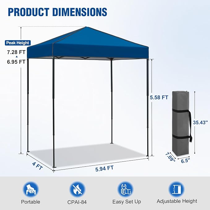 6x4 Pop Up Canopy Tent, Instant Portable Beach Canopy, Outdoor Tent with Carry Bag for Camping, Sports, Tailgating, Events, Drak Blue