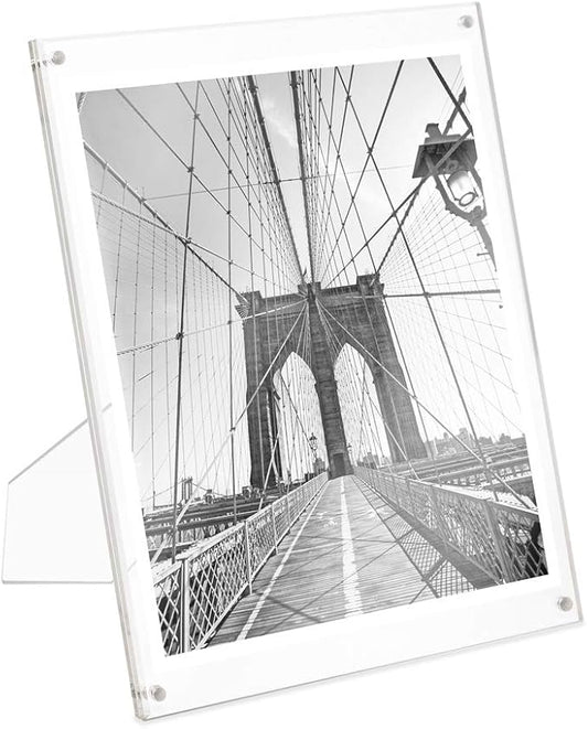 Isaac Jacobs 8” x 10” Clear Plain Acrylic Picture Frame, Magnetic Photo Frame, Made for Tabletop Display with Two-Way Easel