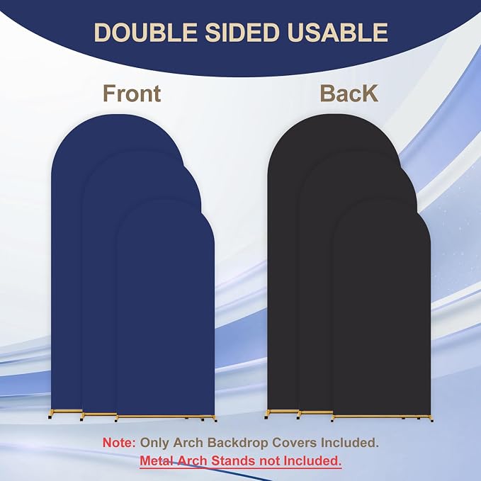 Double Color Set of 3 Arch Backdrop Cover,Spandex Fitted Wedding Arch Cover,Round Top Arch Backdrop Stands Cover for Birthday, Party, Baby Shower Decorations (4ft/5ft/6ft Black+Blue)