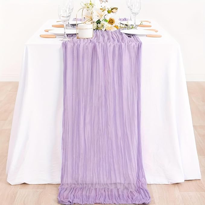 Lav Purple Valentine's Day Cheesecloth Table Runner 21x120 Inch Gauze Table Runners Reusable Polyester 10ft Boho Rustic Cheese Cloth Table Runner for Wedding Party Baby Shower Birthday