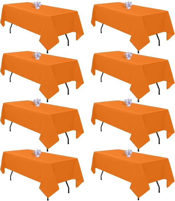 8 Pack Orange Tablecloth 60x126 Inch Rectangle Table Cloth for 8 Foot Rectangle Tables, Wrinkle Resistant Washable Polyester Fabric Rectangular Table Cover for Dining Banquet Wedding Party