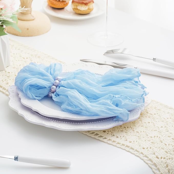 Baby Blue 100 Pack Cheesecloth Napkins Washable 21x21 Inches Baby Blue Cloth Napkins Set of 100 Bridal Baby Shower Dinner Table Napkins for Wedding Rustic Boho Cotton Gauze Summer Party Table Decor