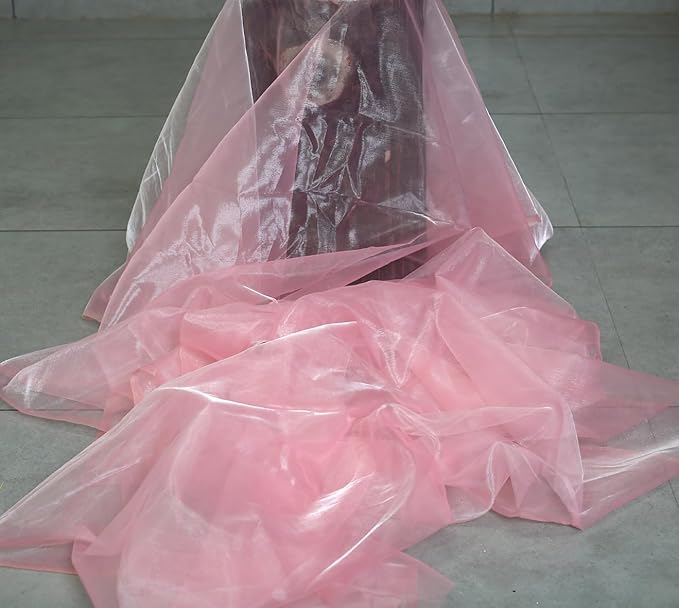 MDS Pack of 25 Yard Sheer Organza Fabric for Wedding Party Home Event Banquet Decorations, Backdrop Curtain Craft Dress Sewing Fashion DIY Crystal Organza Tulle Fabric Bolt 44” Wide - Blush Pink