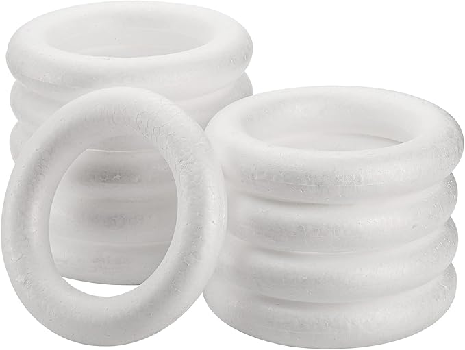 Lyellfe 10 Pieces Foam Wreath Forms, 7.7 Inch Craft Foam Circles, Round Polystyrene Rings, Craft Foam Wreath Circles for DIY, Christmas Holiday, Home Decor