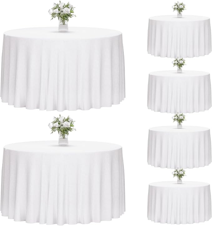 Fixwal 6 Pack White Round Tablecloth, 120 Inch Round Table Cloth Polyester Fabric Washable Table Covers for Wedding, Party, Banquet, Christmas Decorations, Birthday Events