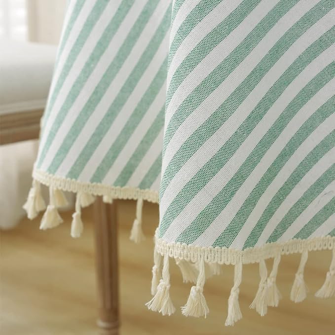 meioro Round Tablecloths Striped Tablecloth Cotton Blend Table Cloth Washable Tabletop Decorative Fabric Table Cover for Kitchen Dinning (Green, Round 60 Inch)