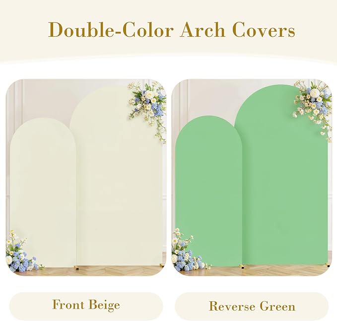 Beige and Sage Green Arch Backdrop Cover Set of 2-7.2 and 6ft Spandex Wedding Arch Covers Stretchy Backdrop for Baby Shower Bridal Shower Birthday Party Photo Balloon Arch Stand Cover