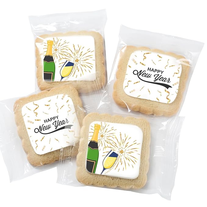 Happy New Years Cookies Individually Wrapped Treats 2026 Gift Theme Party Favors 24 Pack Bulk for Party Sugar Cookie Snacks
