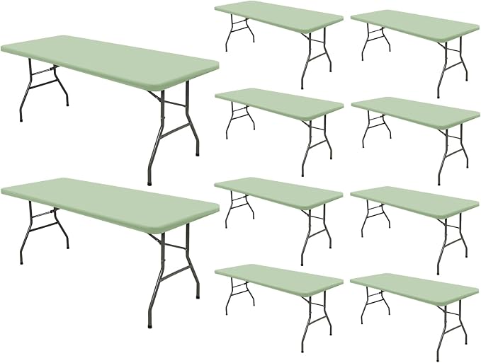 10 Pack Picnic Table Cover Elastic Fitted Outdoor Tablecloths for 8 Foot Rectangle Tables Waterproof Stretch Washable Patio Folding Spandex Table Cloth Camping Banquet Parties (Sage Green,30" x 96")