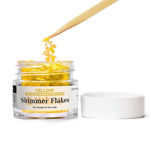 Bakell's Yellow Shimmer Flakes - (4 gram 1x Jar) | Radiant Edible Glitter Flakes for All Your Tasty Creations!
