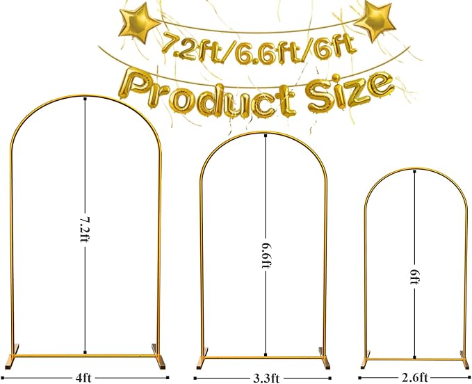 LANGXUN Gold Metal Arch Backdrop Stand Set, 7.2ft / 6.6ft / 6ft Balloon Arch Frame for Wedding Birthday Party Baby Shower Graduation Anniversary Decoration (6.6ft 1 pc)