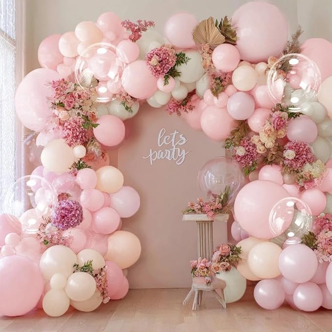 Pastel Pink White Balloon Arch Double Stuffed Light Pink White Sand Beige Balloon Garland Kit Peach Ivory Cream Balloons for Birthday Baby Shower Valentines Bridal Shower Wedding Princess Party Decor
